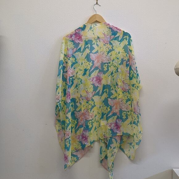 West Loop Pink and Yellow tropical  floral Sheer Kimono - Picture 5 of 5